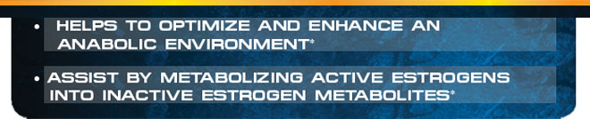 Optimize and Enhance an Anabolic Environment*, Assist by metabolizing active Estrogens into inactive estrogen metabolites*
