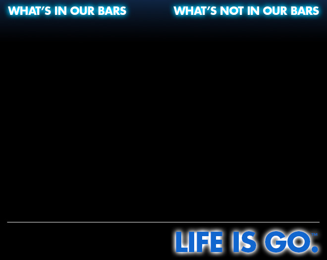 What's in our bars. What's not in our bars. Life is go.