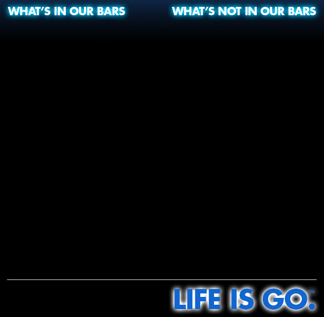 What's in our bars. What's not in our bars. Life is go.