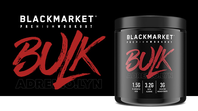 blackmarket adrenolyn bulk pre-workout bottle with logo on top