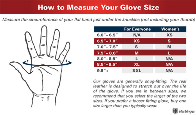 reebok gloves size chart