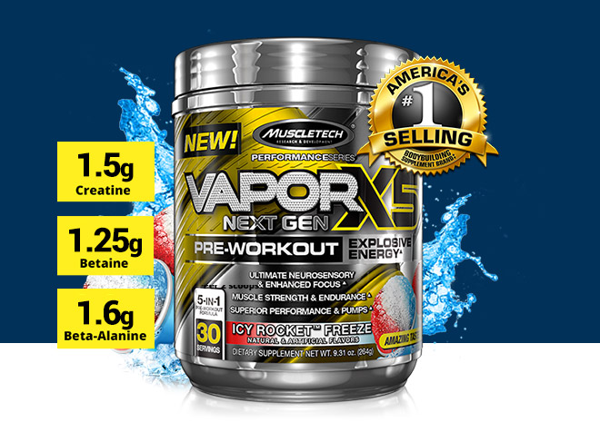 MuscleTech Vapor X5 Next Gen. 3g Creatine. 2.5g Betaine. 3.2 Beta-Alanine.