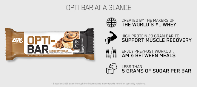 Created by the makers of the world's #1 Whey. High Protein 20 gram bar to support muscle recovery. Enjoy Pre/Post Workout, AM and Between Meals. Less than 5g Sugar per bar.