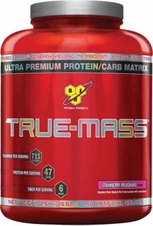 Handstand push-up performance supplements Protein Supplements - BSN True-Mass Strawberry Milkshake 5.82 Lbs red container