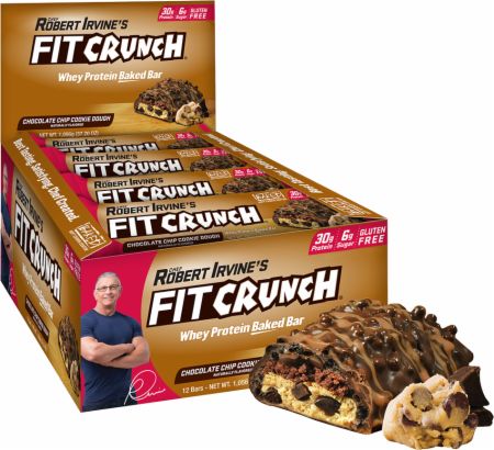 Image of FIT Crunch Bars Chocolate Chip Cookie Dough 12 - 88g Bars - Protein Bars Chef Robert Irvine