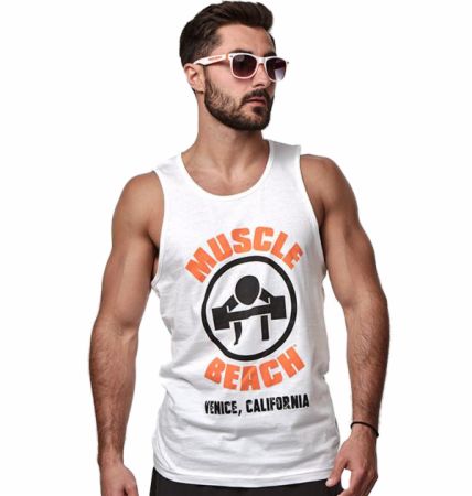 Image of The Original Muscle Beach Tank Top White 2XL - Men's Tank Tops Muscle Beach Nutrition