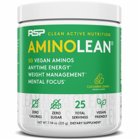Image of AminoLean Vegan Aminos Cucumber Lemon 25 Servings - Amino Acids + Energy RSP Nutrition