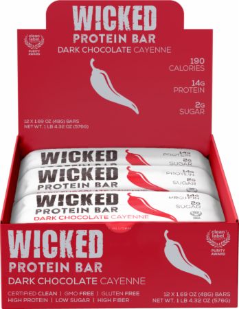 Image of WICKED Protein Bars Dark Chocolate Cayenne 12 - 46g Bars - Protein Bars WICKED Protein